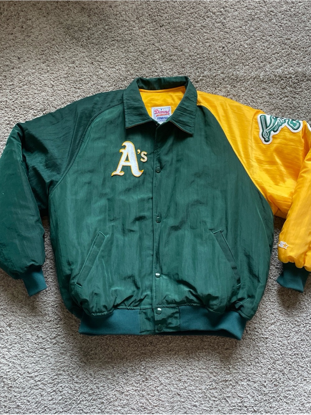 Vintage 90s MLB Starter Oakland A's Athletics Jacket Large Green Yellow